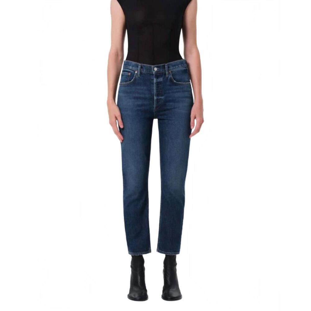 NEW AGOLDE riley long high rise stretch straight jean in pose